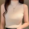 Sommer Retro Halbrollkragen Gestricktes Tanktop Damen Einfarbig Ärmellos Slim Weste