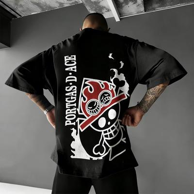 Bandai One Piece Nadruk Luffy Krótki rękaw Luźny Męskie i Damskie Letnie do dojazdów Oddychający Sportowy Bawełniany T-shirt 2026