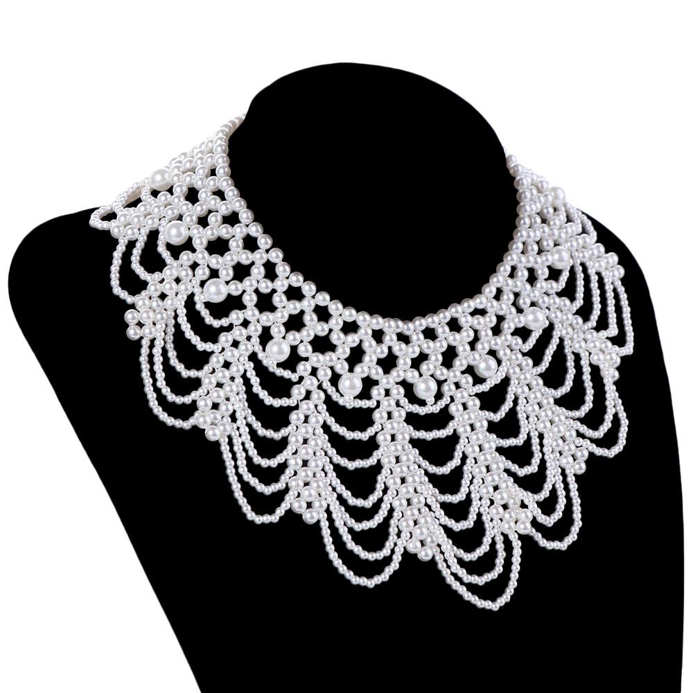 Woven Exaggerated Pearl Neckchain Bohemian Style Women's Clavicle Chain  Women