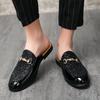2023 Men's British Style Slip-On Sandals, Half-Open Toe, Closed-Toe, No-Back, Small Leather Shoes