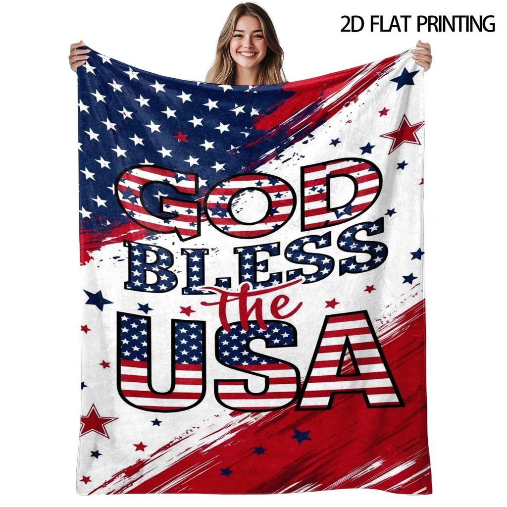 July 4th US Independence Day Flannel Blanket: Digital Print Throw for Sofa and AC