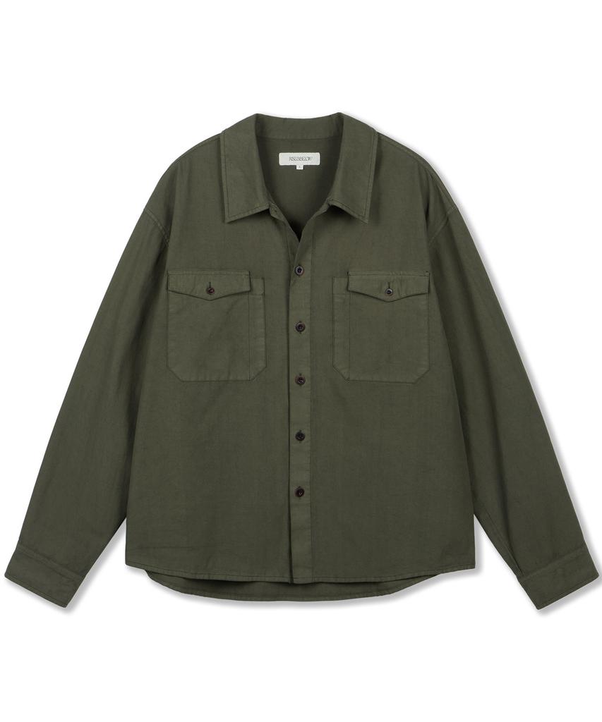 Laijeuaenbillou Utility Overshirt Summer Gabardine Olive