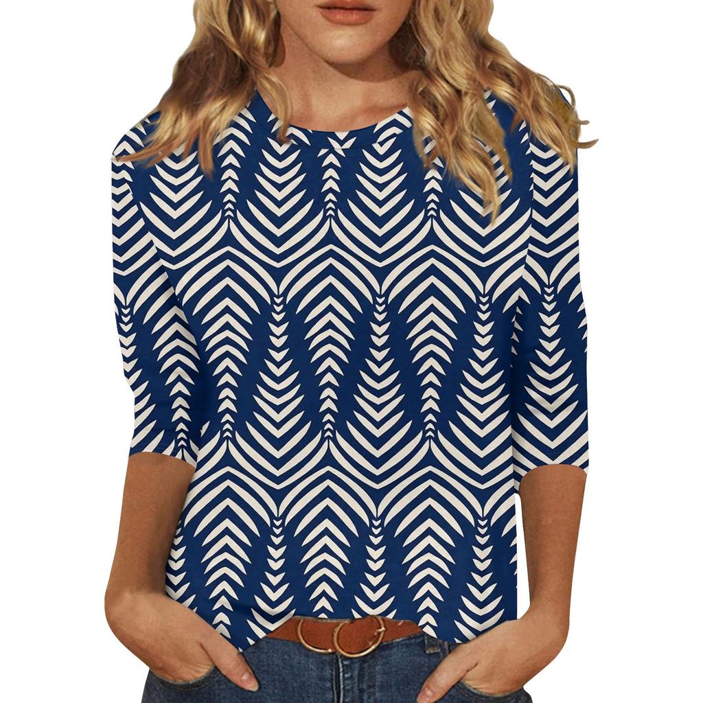 3/4 Sleeve Shirts For Women Cute Print Graphic Tees Blouses Casual Plus Size Basic Tops Pullover