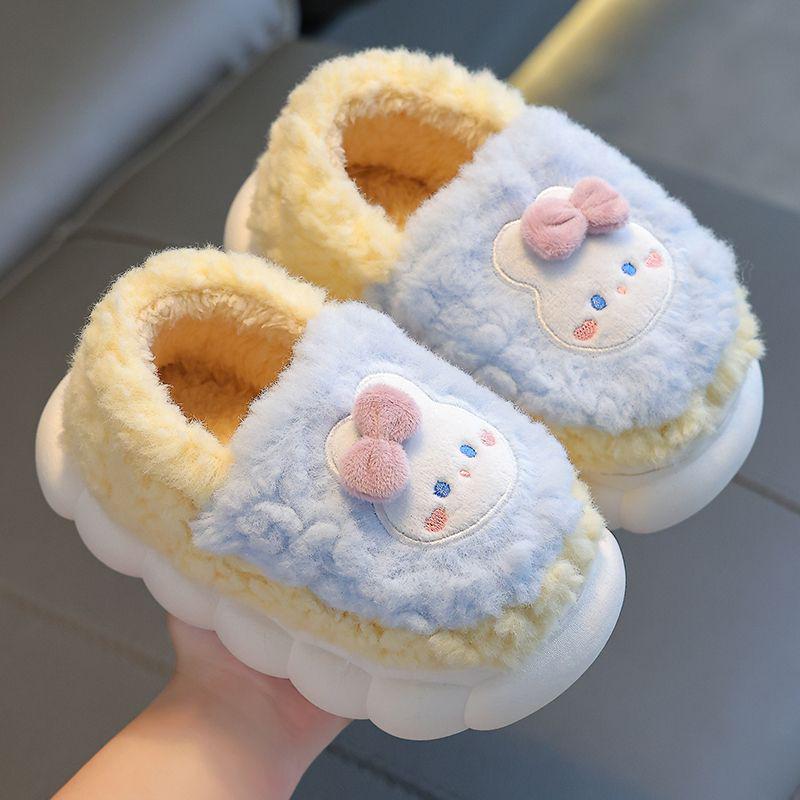 Children's Winter Plush Slippers - Warm, Furry, Thick-Soled, Cartoon Design for Boys, Girls, and Parents.