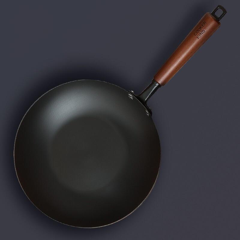 Chuda Huang 28CM Uncoated Cast Iron Wok with Lid