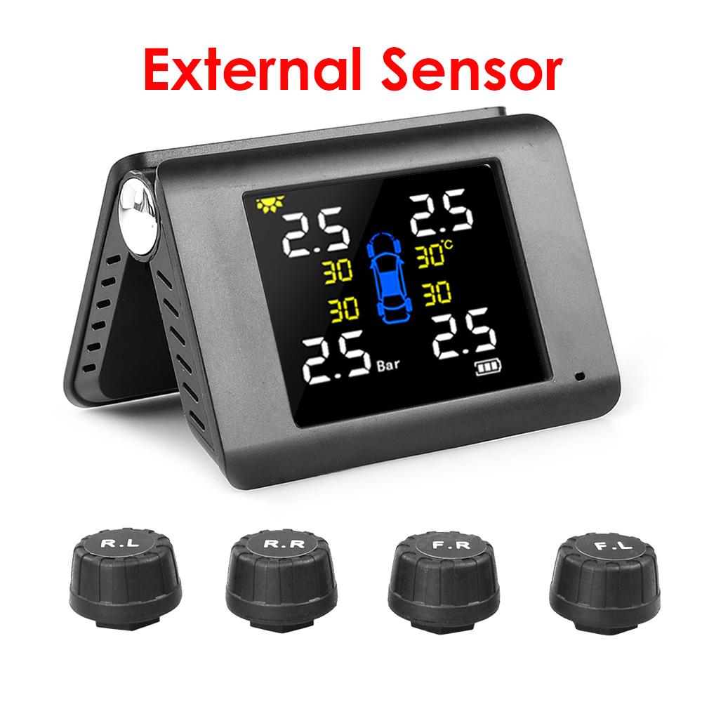 Original Solar Power USB TPMS Car Tire Pressure Monitoring System LCD 4 External / Internal Sensors for SUV Temperature Warning