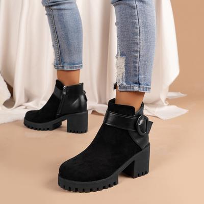 Zapatos para Mujer 2024 Botines de Tobillo con Cremallera Lateral para Mujer Nuevos Botines Diarios para Mujer Hebilla de Cinturón Punta Redonda Tacón Grueso Zapatos de Plataforma Femeninos
