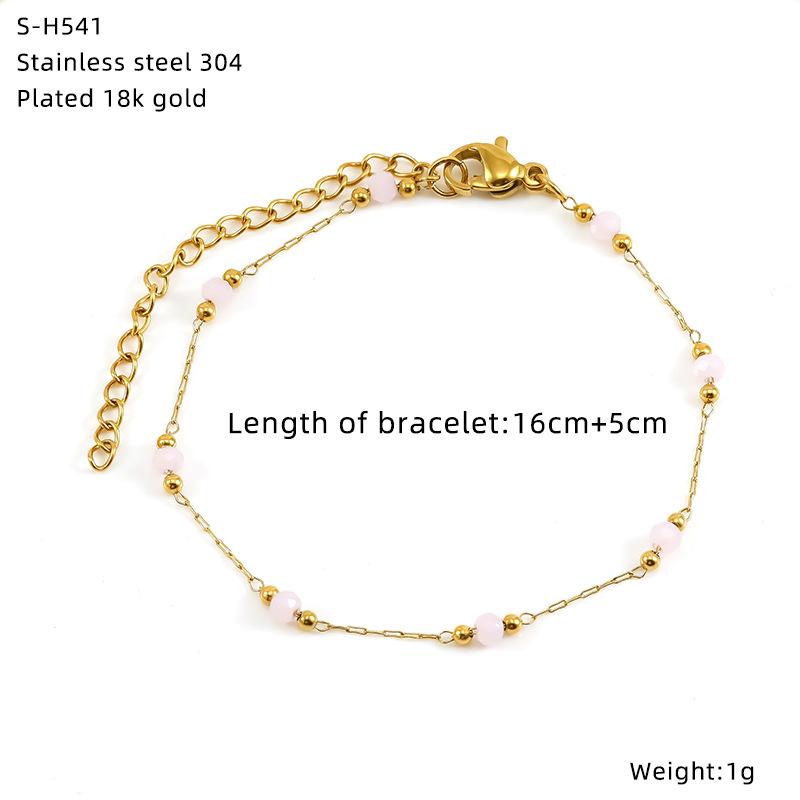 Titanium Steel Glazed Bead Pearl Bracelet, Sweet Crystal Natural Stone Colored Jewelry, High Sense Of Personality
