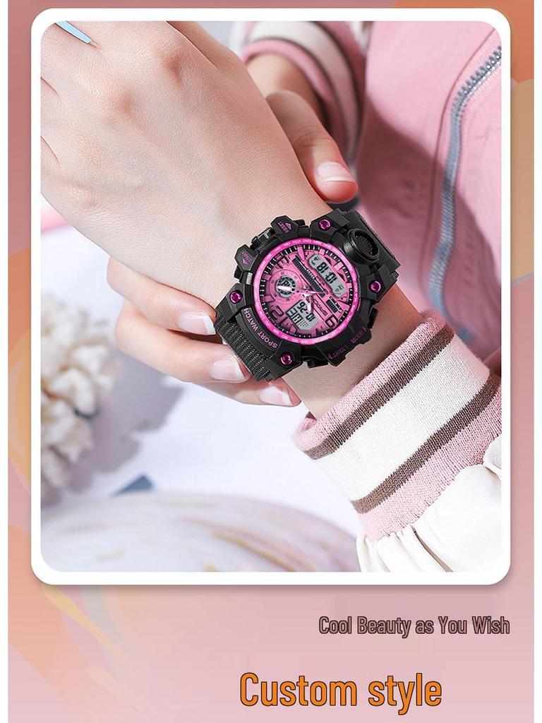 SANDA Tecnología Negra Doble Pantalla Impermeable Adolescente Casual Reloj Despertador