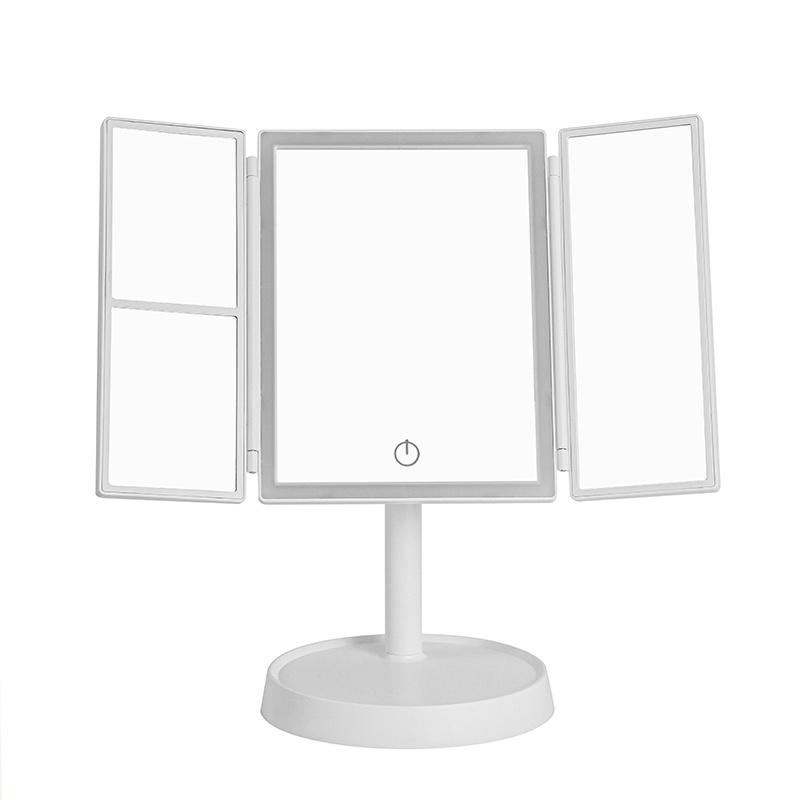 Wireless Folding Cosmetic Reflector With LED Light 3 Tone Lights Desktop Vanity Mirror 2X/3X Magnifying 360° Adjustable Rechargeable
