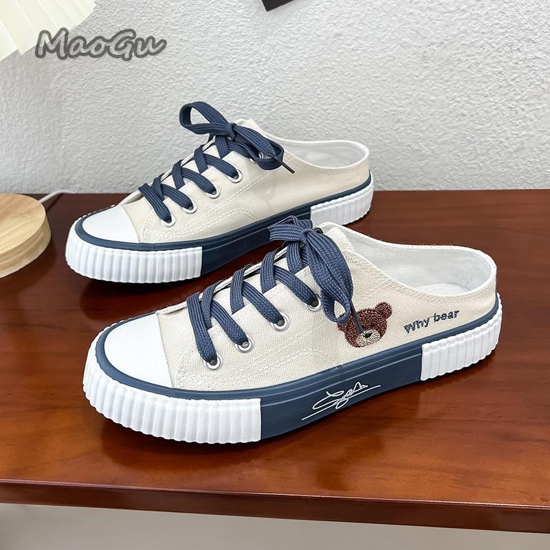 Fashion Spring Summer Slip-On Women Canvas Bear Casual Slippers Lace Up Ladies Vulcanized ShoesWomen's Outwear Sneakers Flat with Size40