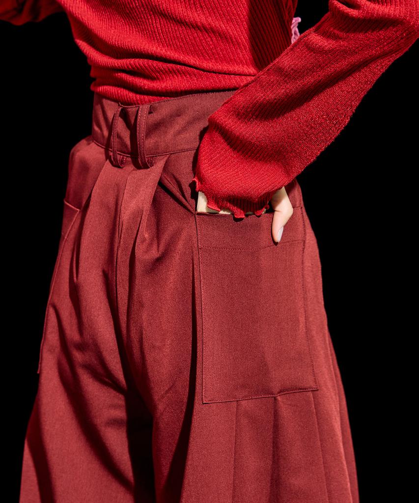 Lekyulli Wide Pleated Pants Burgundy