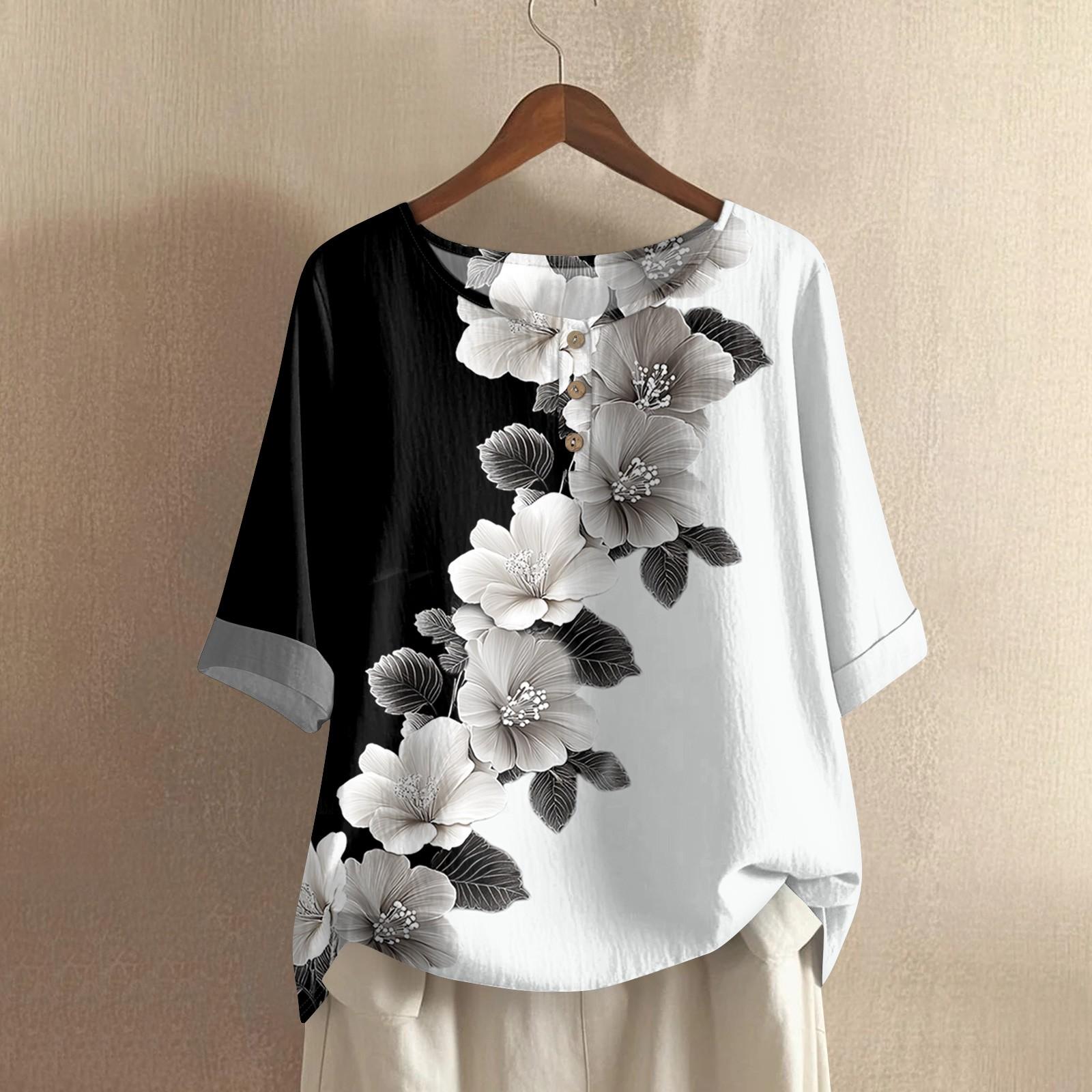 

Женская модная и повседневная рубашка с полурукавом, круглым вырезом и принтом, блузка, топ S белый