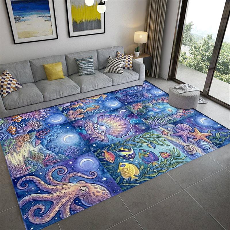 2025 New Dreamy Watercolor Ocean Carpet Rug for Living Room Bedroom Home Sofa Decoration,Kids Play Non-slip Floor Mat04