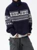 Pull Cardigan Homme Jacquard Fair Isle Fermeture Éclair Demi-Zip Col Montant Noël