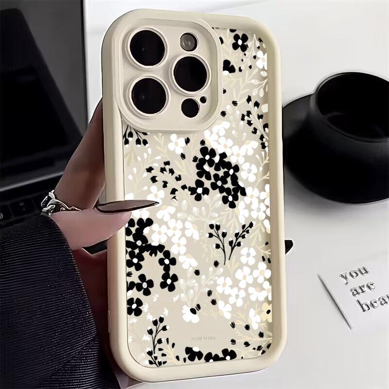 Black and White Flowers Phone Case For iPhone 17 Pro Max 16E 15 Pro 14 13 12 11 Mini AIR XS XR XS 8Plus Soft Silicone Cover
