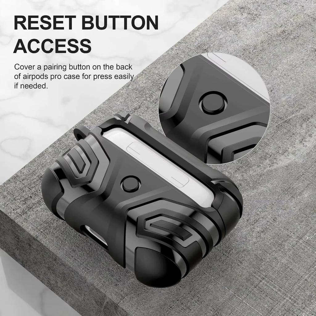 Protective AirPods Pro 2nd Generation Case Cover with Carabiner, with Keychain, Military-Grade Design, Full Body Protection, Black