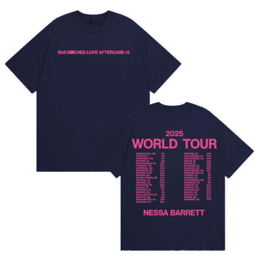 Nessa Barrett Aftercare World Tour 2025 New T Shirts Men Women Summer Aesthetic High Quality T-shirt 100% Cotton Oversized Tees