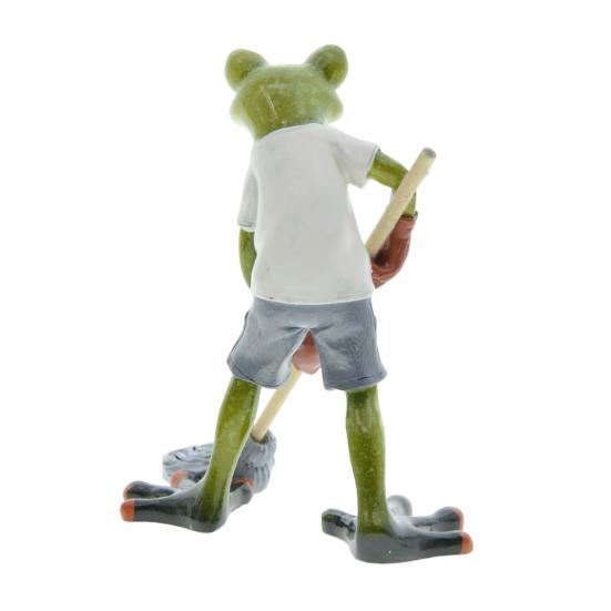 Mopping Cartoon Frog Figurine Doing Resin Statue Housework Frog Sculpture Home Office