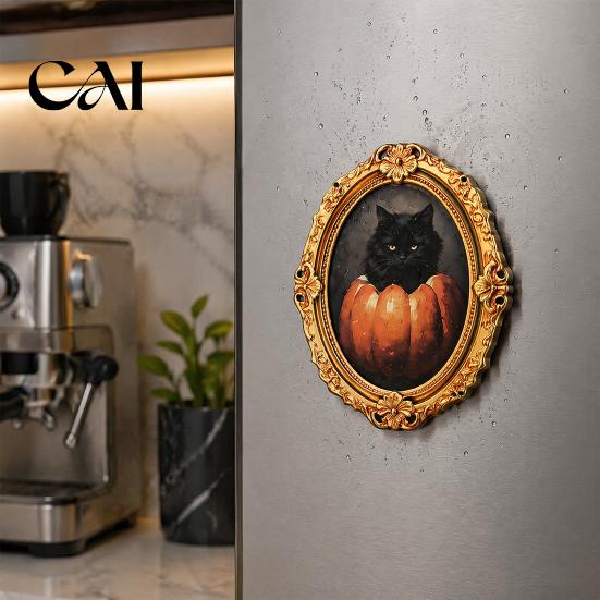 Kitchen Refrigerator Magnet 1/6Pcs Halloween Retro Frame Magnet, Wooden Fridge Seasonal Magnets Decor Decoration, Memo Note Holder for Holiday