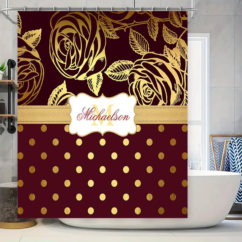 

Gold Floral Print Shower Curtain Custom Personalized Decor Home Bath Accessories 90x180cm