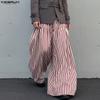 INCERUN Men Elastic Waist Casual Loose Striped Wide Leg Trousers Long Palazzo Pants