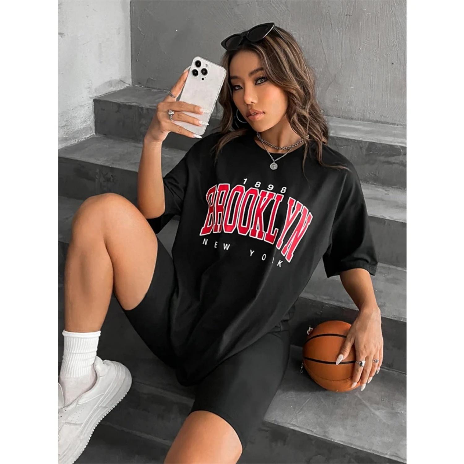 

Fashion Vintage Womens T-Shirts 1898 Brooklyn New York Short Sleeve Tops Casual Street Clothing Woman Tops Summer Tees S чёрный