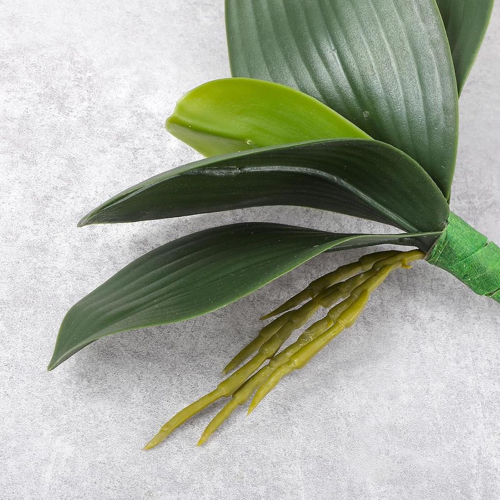 2 Pcs Orchid Leaves Artificial Real Touch Faux Phalaenopsis Stems Leaf 8 Inches Green Leaf Plants Fake Cymbidium Flower Foliage Green Real Touch