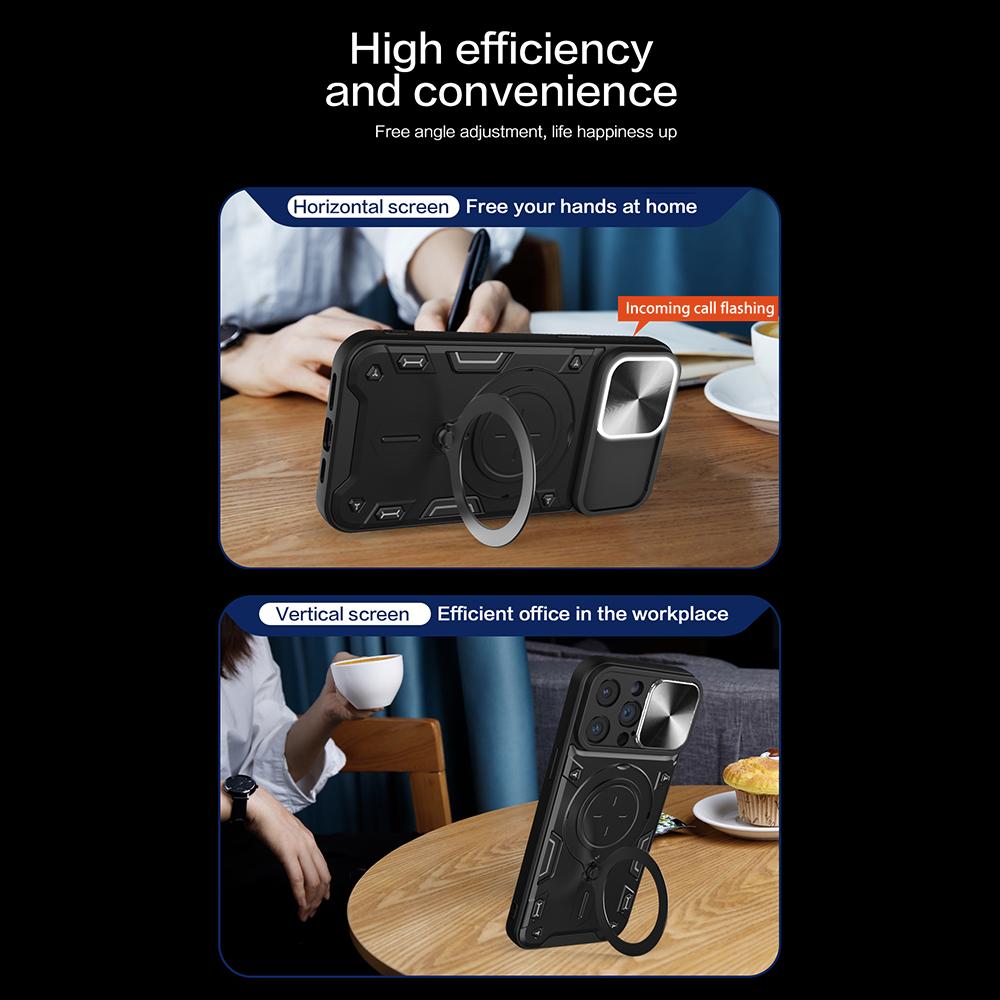 For iPhone 11 Pro Rotatable Kickstand Protective Cover PC+TPU Phone Case with Slide Camera Lid