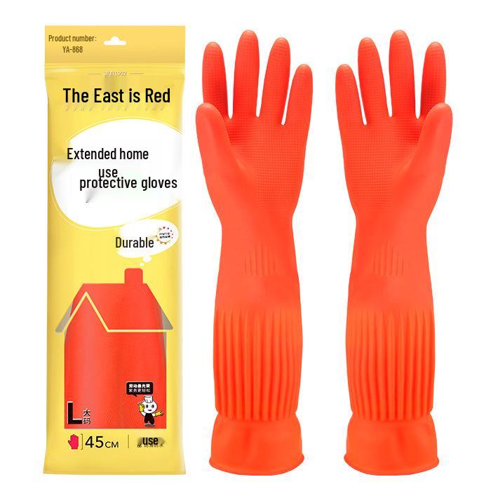 

Dongfanghong Industrial Rubber Gloves: Anti-slip, Acid and Alkali Resistant, Thickened for Car Wash and Dishwashing. Small красный