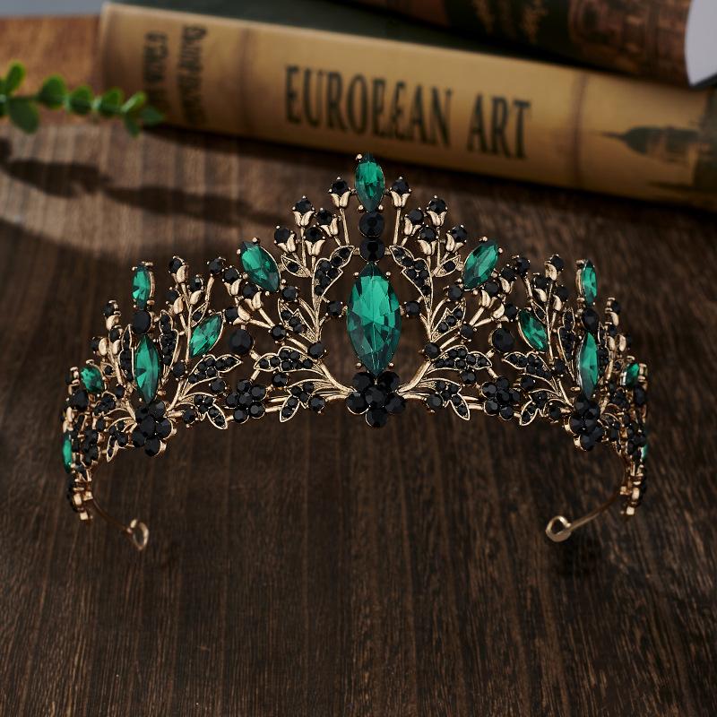 Colorful Rhinestone Bride's Crown Retro Style  Golden Wedding Design  Alloy Crown Headwear  Dress Accessories