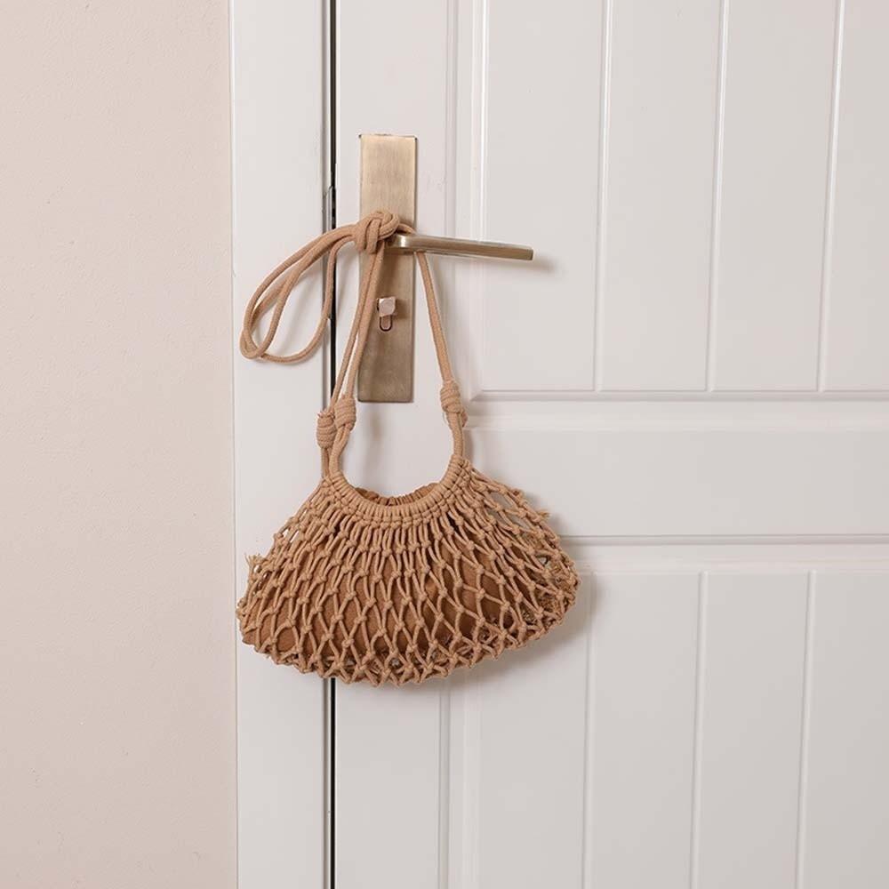 

Net Pouch Yarn Woven Crossbody Bag Large Capacity Hollow Fishnet Bag Crochet Shoulder Pouch Summer хаки