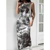 Women's Sleeveless Round Neck Tie-dye Printed Tight Vest Dress