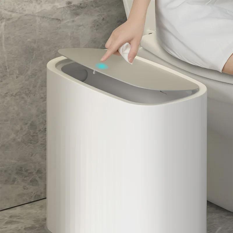 Push-Open Lid Trash Can for Bathroom or Living Room