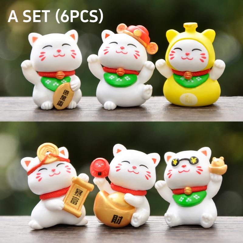 

6pcs Chinese Cat Statue Mini Lucky Cat Desk Ornament Living Room Bedroom Desktop Home Decoration