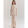 Lace new long-sleeved round-neck dress, sexy and stylish, French-style, slim-fit, with cut-out details and a bodycon silhouette