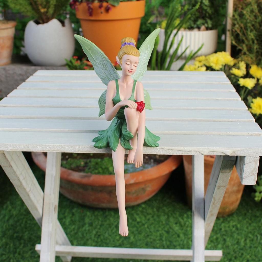 Fee Hars Beeldje, Zittend Elf Figuurtje, Tuin Bloempot Rand Ornament, Landschap Ambacht Decoratie