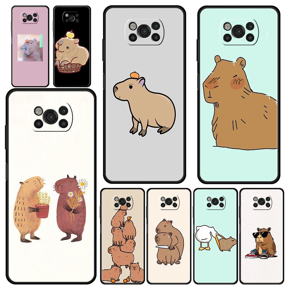 Phone Case For Xiaomi Poco X6 X5 X4 Pro 5G X3 NFC F5 F4 M5 M4 M3 F3 GT C51 C50 C55 Soft Silicone Black Cover Cartoon Capybara