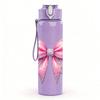 1PC Elegant Pink Fabric Bow Decoration Print 750ml Color Plastic Sports Water Bottle Leakproof Flip Straw Lid Suitable for Sports Office Home Use