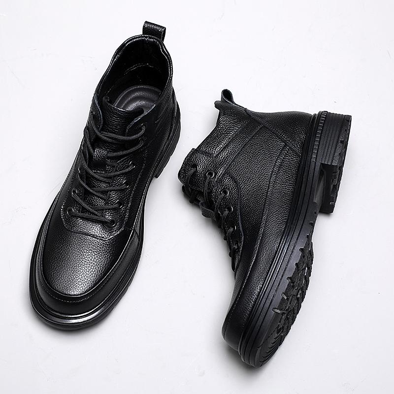 Fashion Fashion Autumn Winter Basic Boots Hot Sale Men Genuine Leather High Top Shoes High Quality Ankle Boots Men Warm Plush Fur Botas