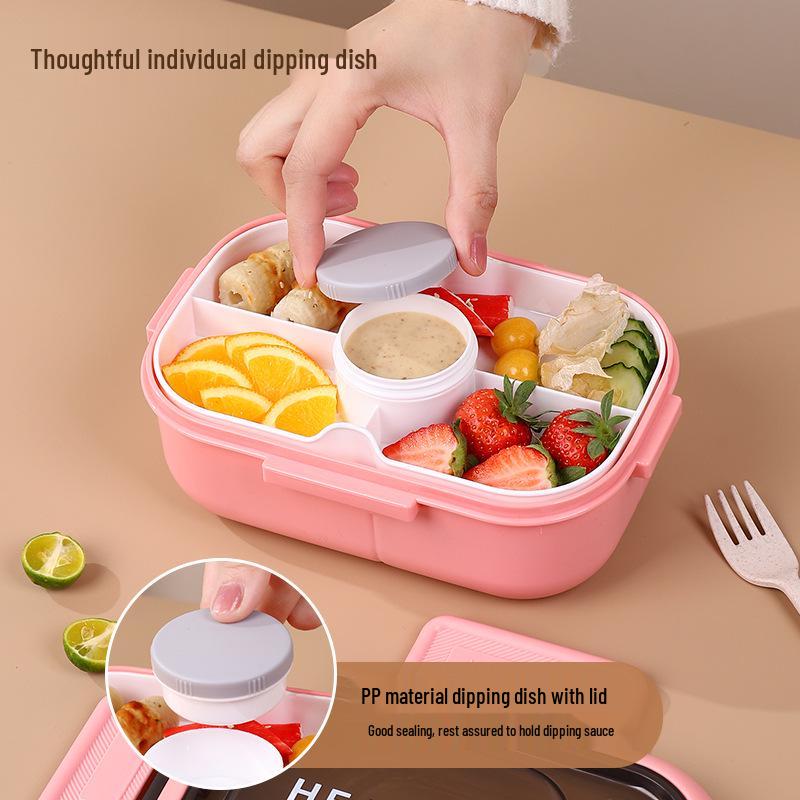 Zesílený PP Bento obědový box s nádobkou na omáčku pro studenty a kancelářské pracovníky, vhodný do mikrovlnné trouby