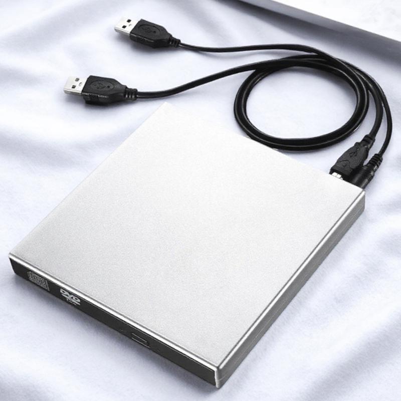 

Внешний USB CD-RW DVD/CD привод для записи/чтения/воспроизведения с двойными USB-кабелями для ноутбука/компьютера Windows/Mac серебряный