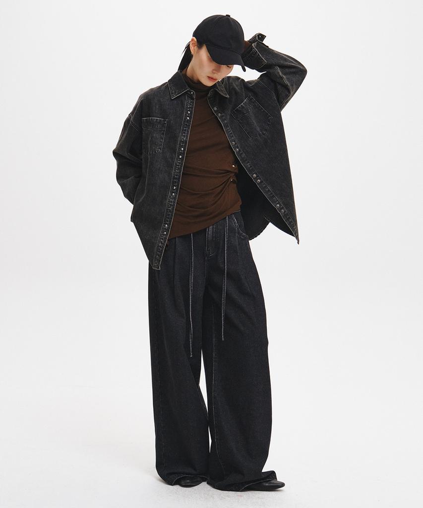 GENERALIDEA Loose Fit Washed Denim Shirt [Black] / Gf3Lsh505