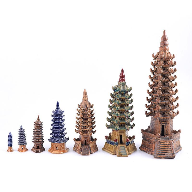 Hexagonal Pagoda Ceramic Ornament for Fish Tanks and Bonsai Sand Tables