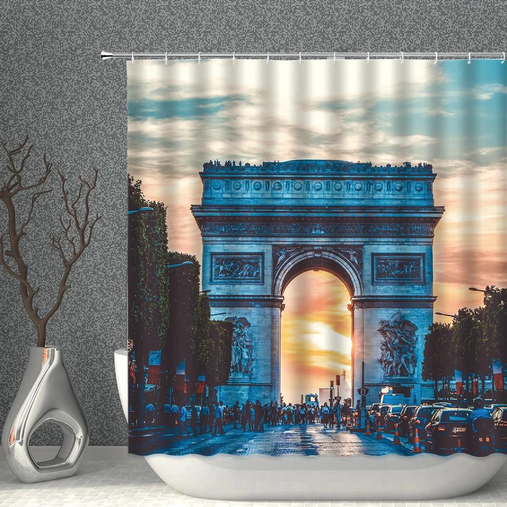 Scenery Shower Curtain Big Ben Golden Gate Bridge UK USA Building Landscape Bath Curtains Waterproof Cloth Bathroom Screen Decor