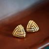 Huitan Triangular Stud Earrings with Sparkling CZ Gold Color Geometric Knot Ear Stud for Women Daily Party Statement Zircon Hot