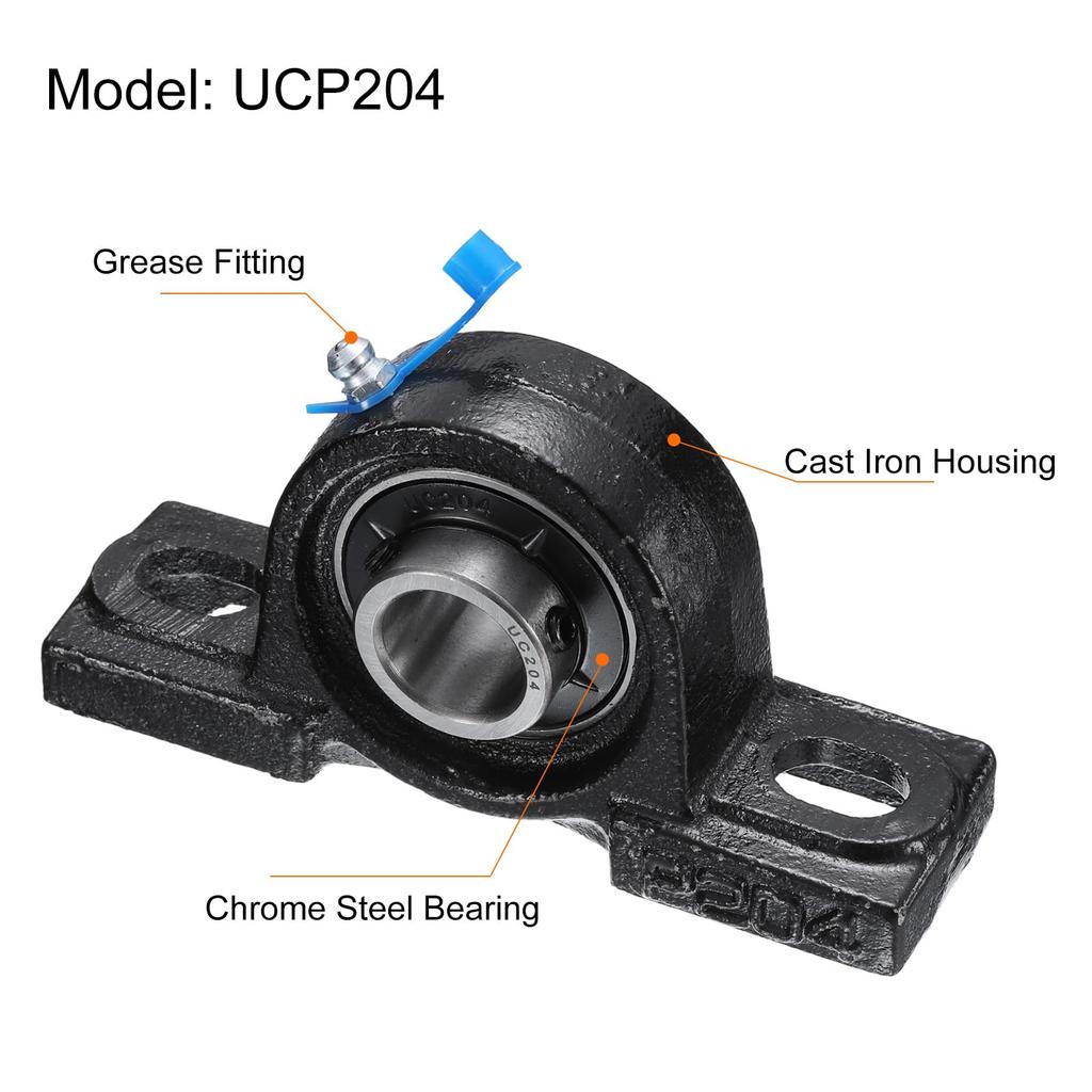 uxcell 2pcs UCP204 Pillow Block Bearing 20mm Bore Bearing Unit Cast Iron Flange Mount Bearing Housing