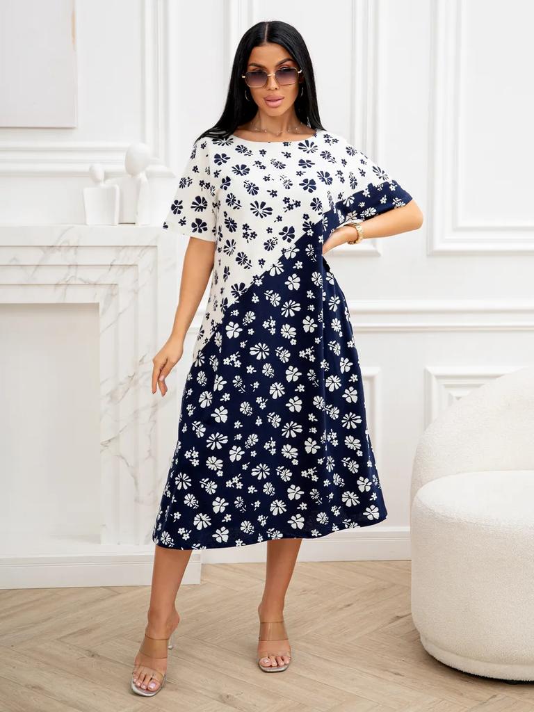 Plus size cotton house dress with pockets