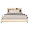 Letto imbottito con contenitore 180 × 200 cm, Letto in velluto con testiera multifunzionale, Illuminazione a LED, 2 Porte USB e Type-C, Idraulico, Beige