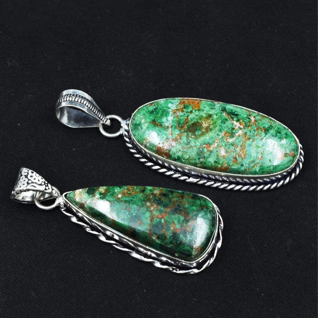 Pendant Healing Stone 925 Silver Chrysocolla 109.30 Ct Oval-Pear Cut Gemstone AR-1712-S